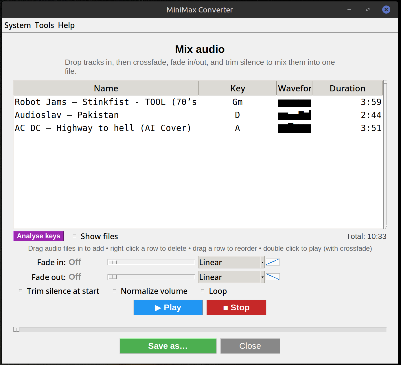 Mix Multiple Audio Files With Crossfades screenshot